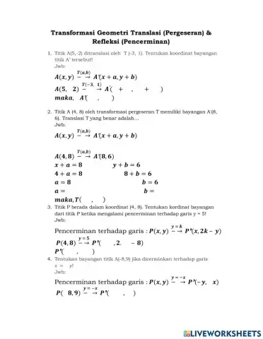 Transformasi Geometri Translasi (Pergeseran) & Refleksi (Pencerminan)