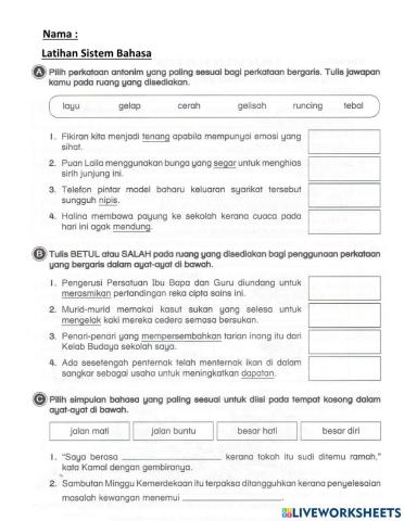 Latihan sistem bahasa