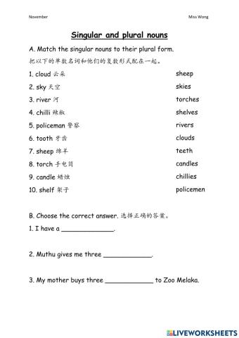 Singular and plural nouns