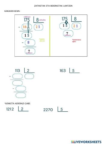 Zatiketak eta biderketak lantzen