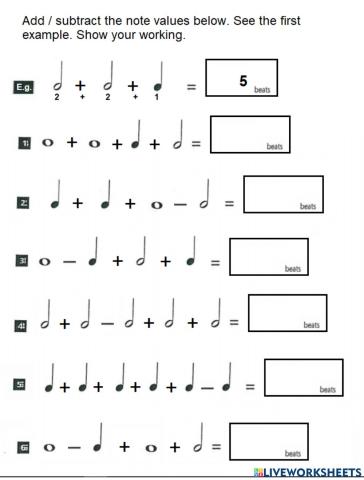 Music Note Values Worksheet -1