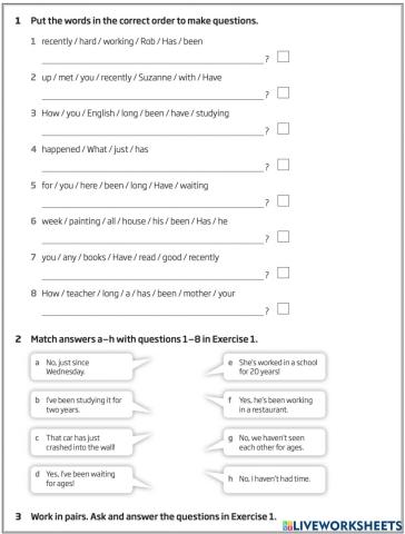 Grammar 1 Present perfect continuous and present perfect simple