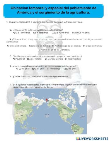 Ubicación temporal y espacial del poblamiento de América y el surgimiento de la agricultura.