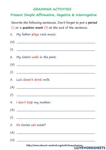 Present Simple Affirmative, Negative & Interrogative