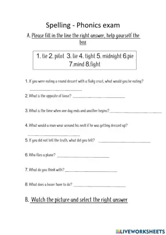 Spelling - phonics exam