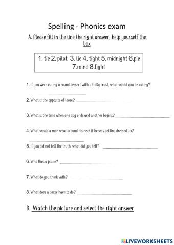 Spelling - phonics exam