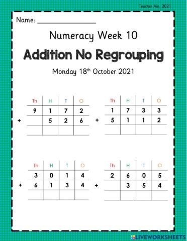 Addition with No Regrouping