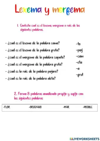 Lexema, morfema y raíz 5 primaria