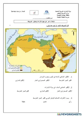 نشاط داعم  درس المناخ والنبات الطبيعى فى الوطن العربي