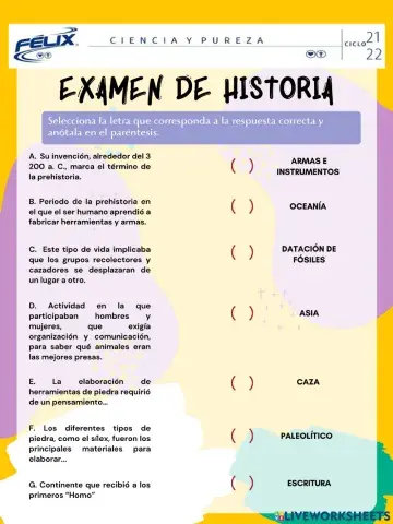 Examen de historia 6to