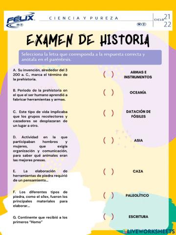 Examen de historia 6to