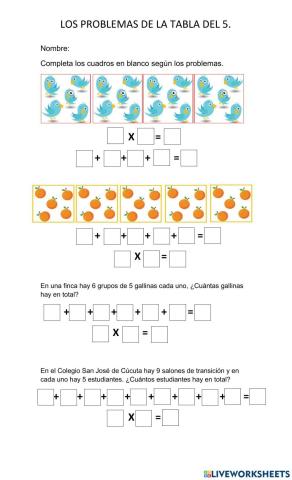 Problemas de la tabla del 5
