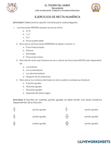 Ejercicios de recta numérica