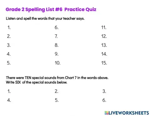 Grade 2 Spelling Practice Quiz 6