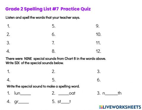 Grade 2 Spelling Practice Quiz -7