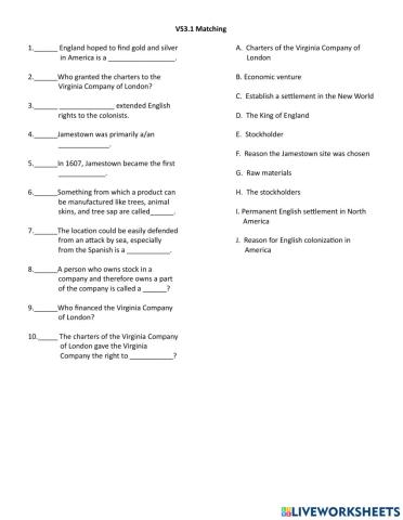 VS3.1 Matching Colonial Virginia