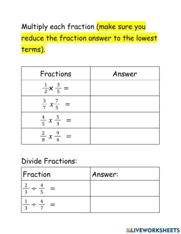 Multiply and Divide Fractions