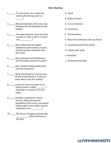 VS3.2 Matching Colonial Virginia