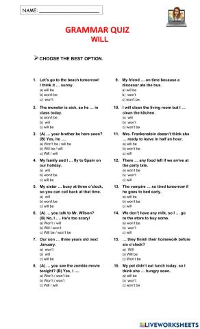 Grammar Quiz Will