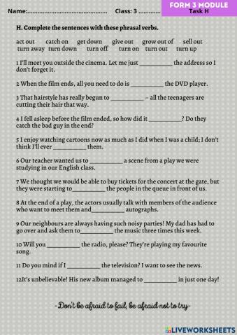 Form 3 Module Task H