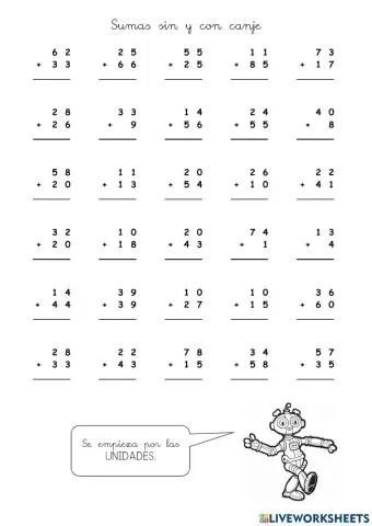 Sumas sin y con canje