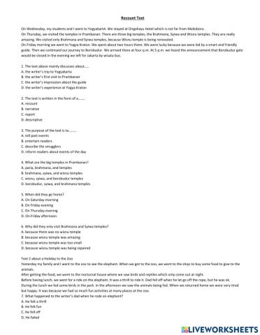 Wokrksheet recoun text