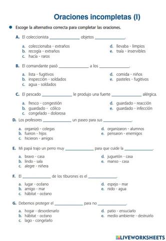 Oraciones incompletas 4