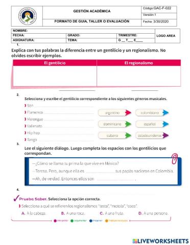 Gentilicios y regionalismos