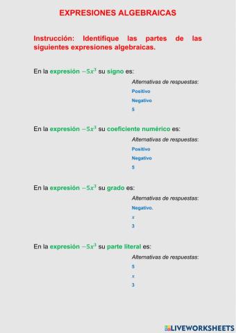 Expresiones algebraicas
