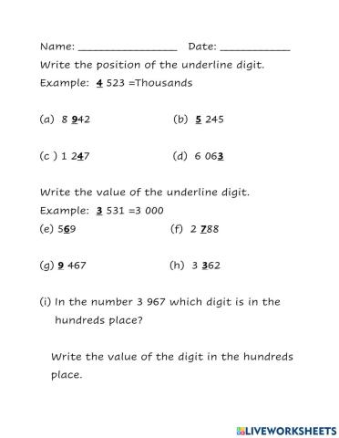 Position-Place Value and Value of a Digit
