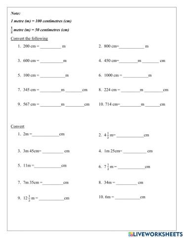 Convert metres to centimetres