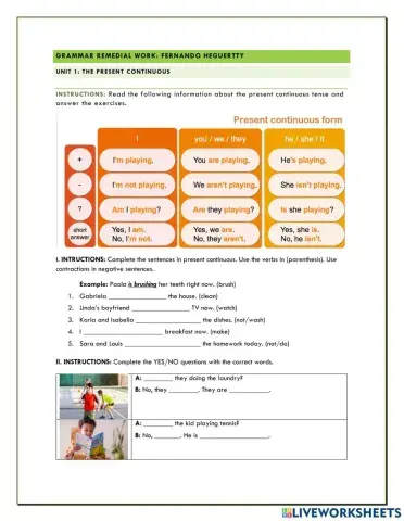Remedial worksheet grammar units 1 and 2