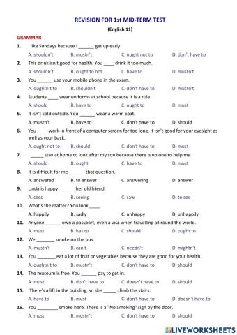 E11 - 1st Mid-term practice (grammar)