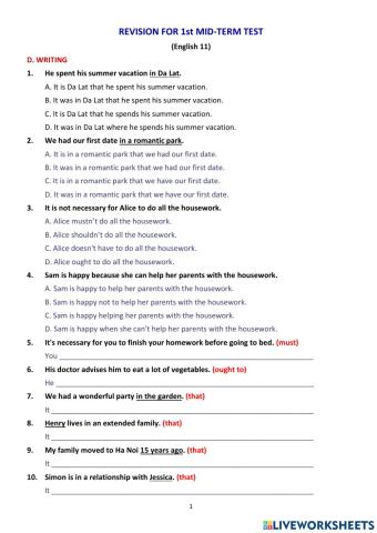 E11 - 1st Mid-term practice (Writing)