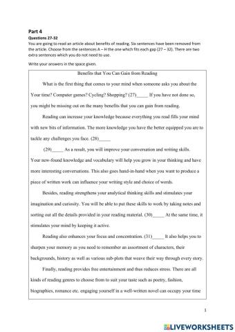 Reading & Use of english (Paper 1) Part 4-5