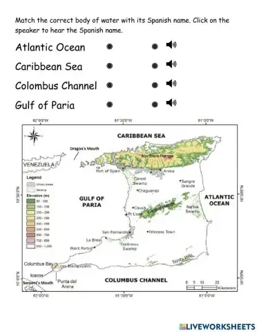 Spanish for bodies of water around trinidad