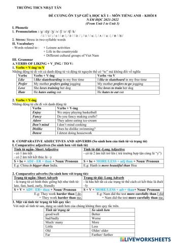 Grade 8- Mid term Revision