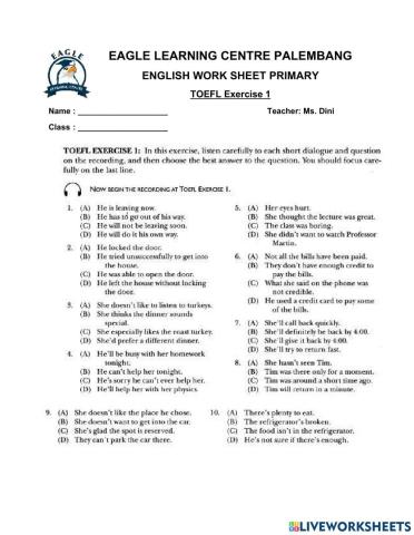 TOEFL Exercise 1 Listening