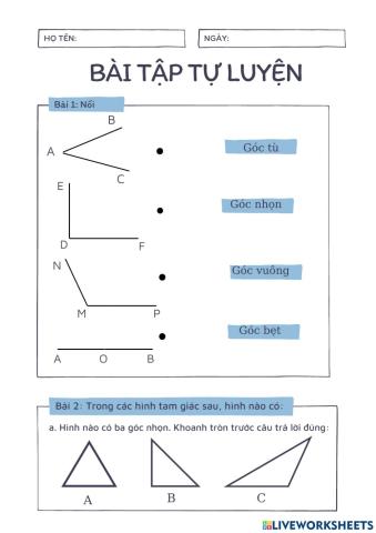 Góc tù, góc nhọn, góc vuông