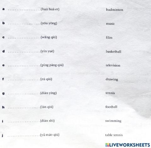 Sports and Hobbies vocabulary