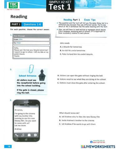 Simply KET Test 1 Reading