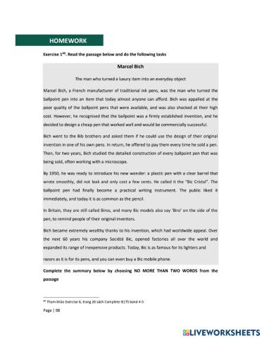 Reading: Homework unit 3