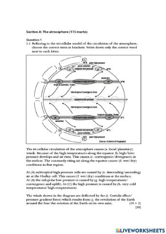 Section a question paper Atmosphere