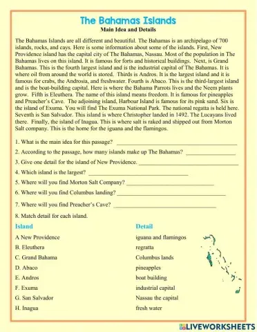 The Major Islands of The Bahamas Main Idea and Details