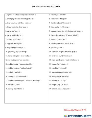 Y7 - Vocabulary Unit 1-2-3 (No.2)