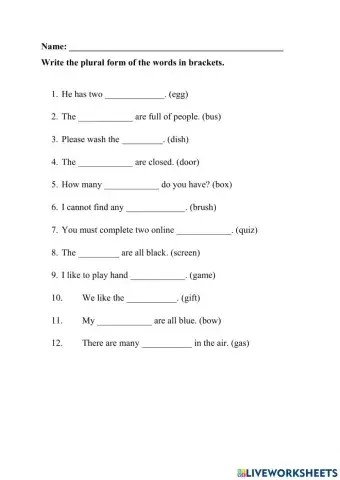 Plurals - s or es (without exceptions)