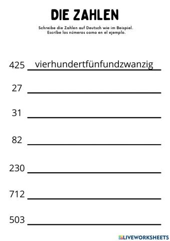 Die Zahlen schreiben