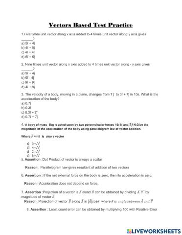 Vectors and graph based practice paper