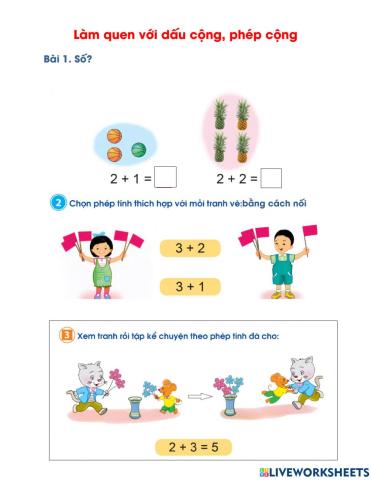 Làm quen với dấu cộng, phép cộng.