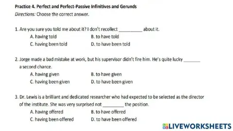 Gerund&Infinitive (Perfect&Passive)